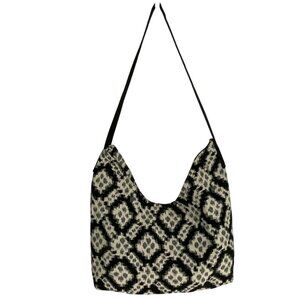Gold Coast Black & White Jacquard Geometric Hobo Shoulder Bag Tote Snap Closure